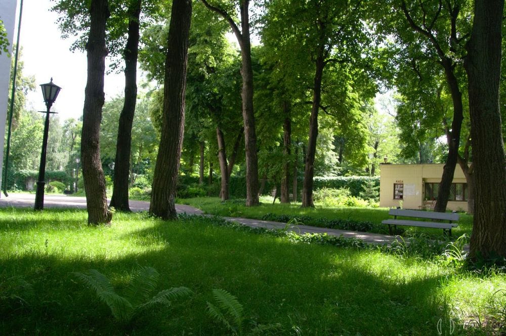 Тут доглянуто, багато дерев, є клумби.